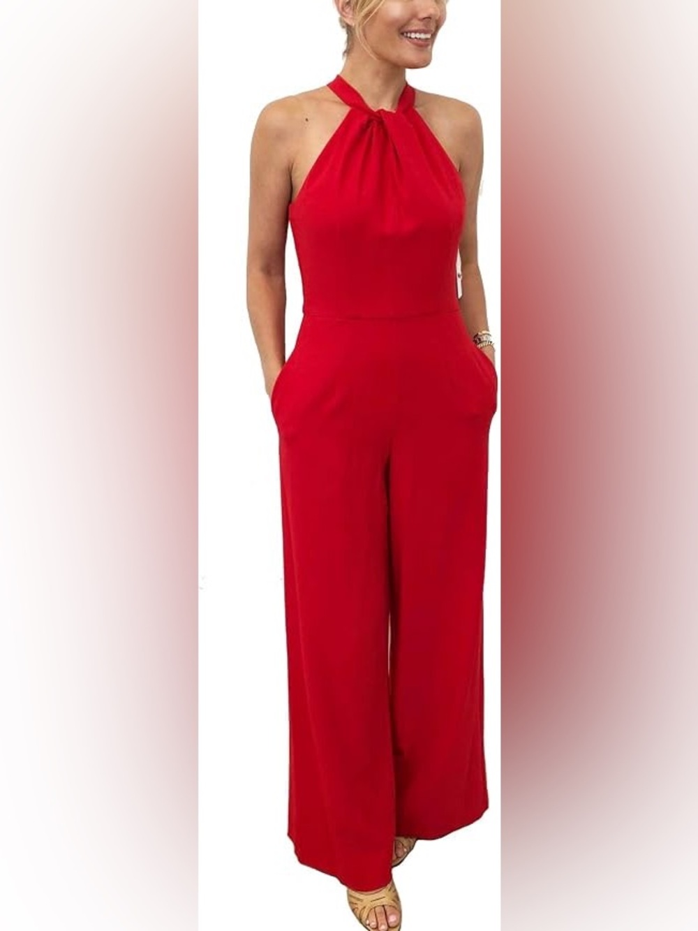 julia jordan Red Halter-Neck Wide-Leg Jumpsuit